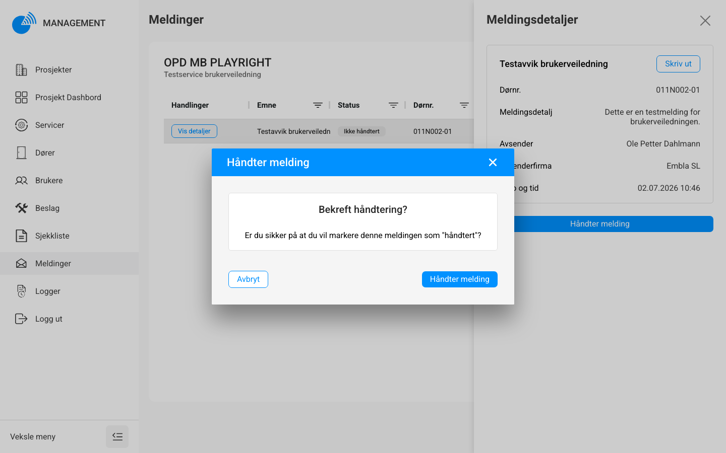 Bekreft håndtering av melding