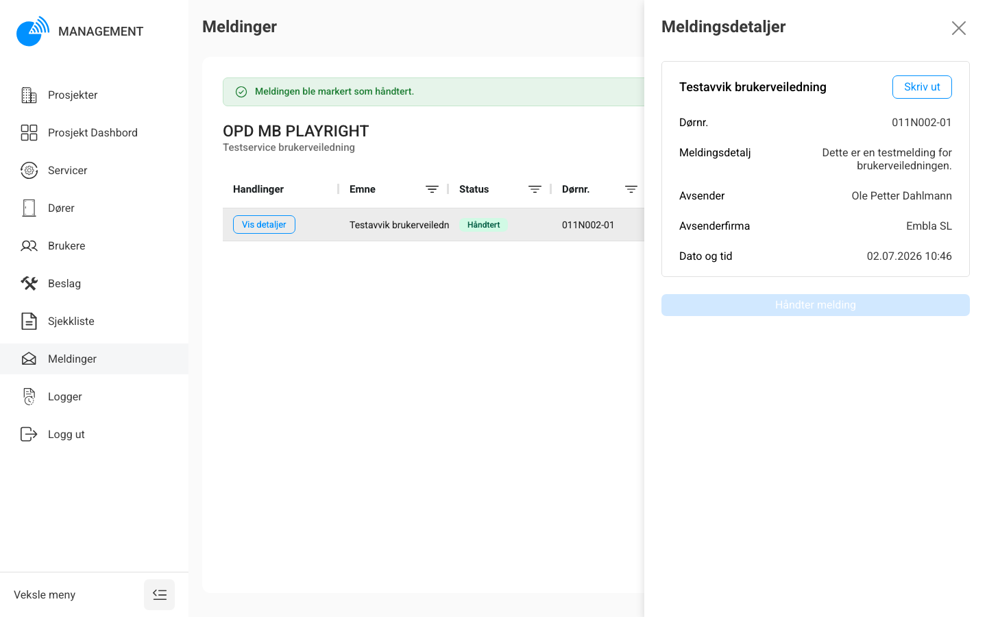 Meldingen er håndtert
