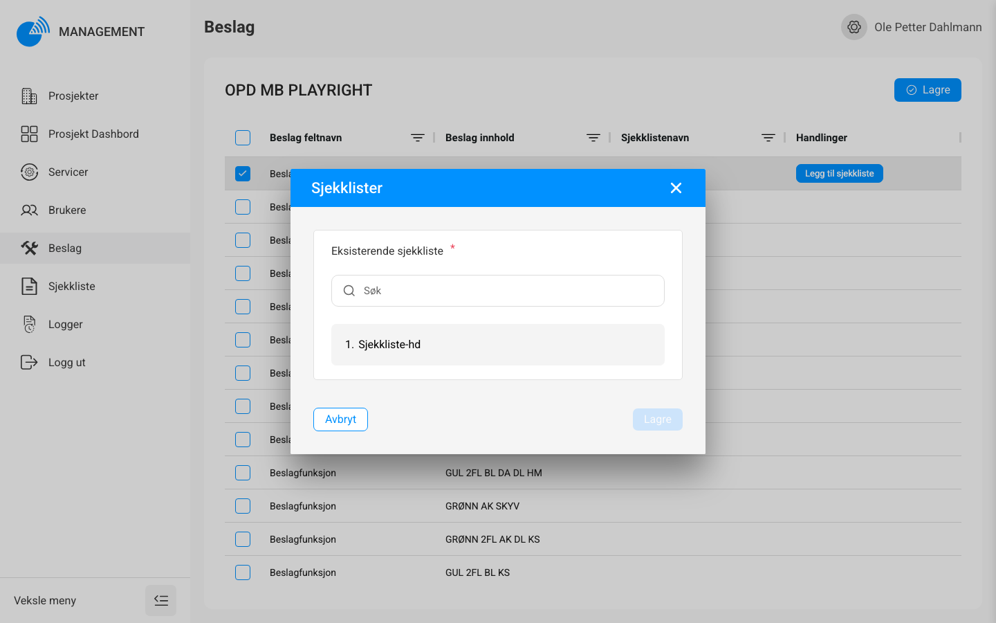 Velg eksisterende sjekkliste